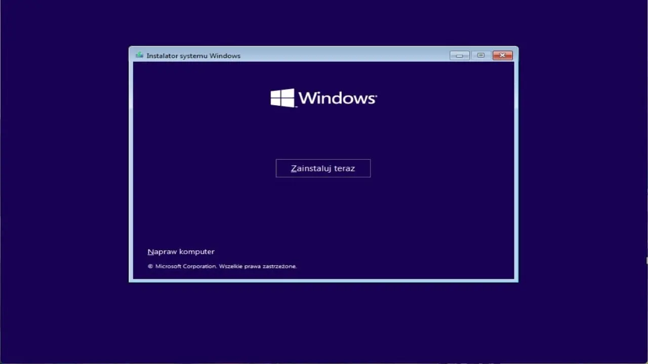 Opcja zainstaluj teraz